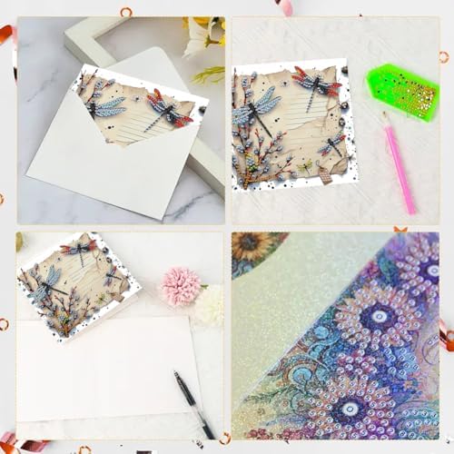 Diamond Art Cards with Envelopes–6PCS DIY Diamond Painting Greeting Cards Kit | Card Making Kit with Bling for Adults & Beginners | Birthday,Holiday & Thank You Cards (Insect Butterfly)