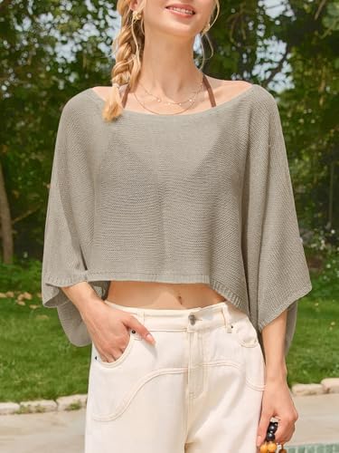 Saodimallsu Womens Crochet Cover Ups Batwing Sleeve Sweater Crop Tops Lightweight Summer Boho Knit Sheer Poncho Top