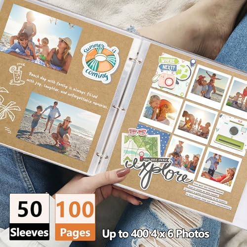 Vienrose Scrapbook Photo Album,12x12 Inch,3 Ring Binder,Green,100 Pages
