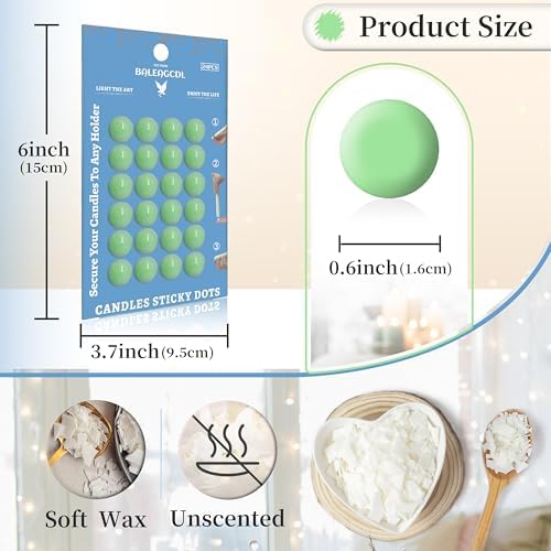 Candle Sticky Dots - Green Wax Candle Adhesive - Unscented Cire Adhesive for Secure Placement - Easy Clean and Traceless - Pack of 24