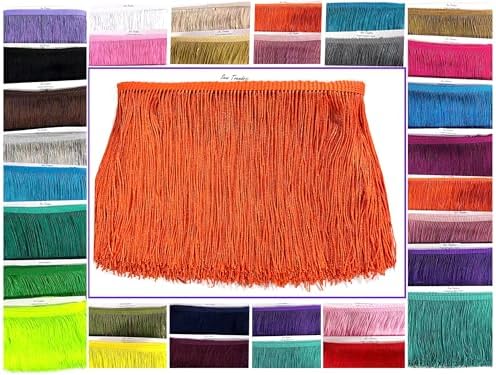 10 Yards of 4" Long Chainette Fringe Thread Yarn Tassel Trim Braid Fringe for Crafts Sewing and Decor-Orange