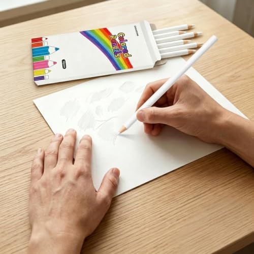 12 PCS White Colored Pencils, Pre-sharpened Professional Wooden Art Pencils Set for Artists Painting | Premium Drawing Sketching Supplies
