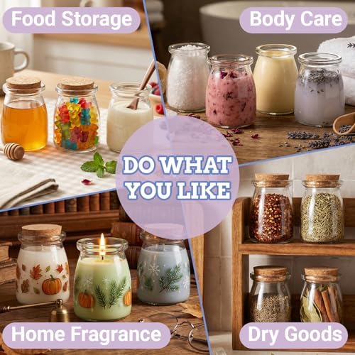 30 Pack 7oz Glass Jars with Cork Lids & PE Lids, Yogurt & Candle Jars