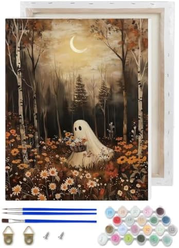 Ghost Paint by Numbers Kit for Adults Beginner with Framed 10x12 Inch