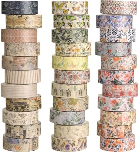TaoBary 33 Rolls Washi Tape Set, 15mm Holiday Seasonal,Vintage Style