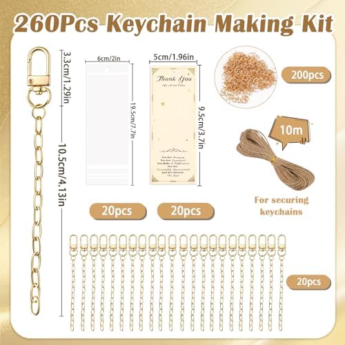 Riwiuue 20 Pcs Keychain Making Kit, Gold Key Chain Making Supplies