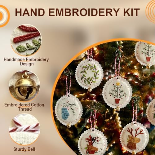 Christmas Embroidery Kit, 12PCS DIY Ornament Set for Beginners