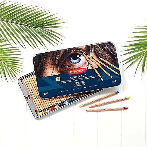Derwent Lightfast Colored Pencils 36 Tin, Set of 36, 4mm Wide Core, 100% Lightfast, Oil-based, Premium Core, Creamy, Ideal for Drawing, Coloring, Professional Quality (2302721)
