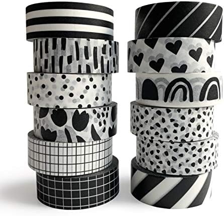 12 Rolls Washi Tape Set for Journaling, Scrapbooking & Decorative Crafts
