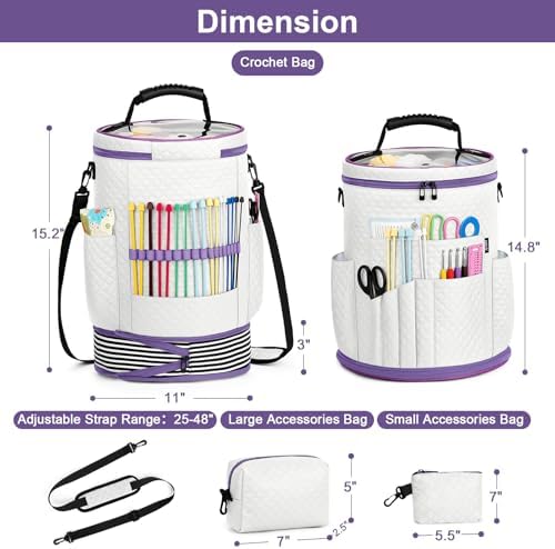 Crochet Yarn Knitting Bag 3PCS Expandable Large Yarn Storage Organizer Bag