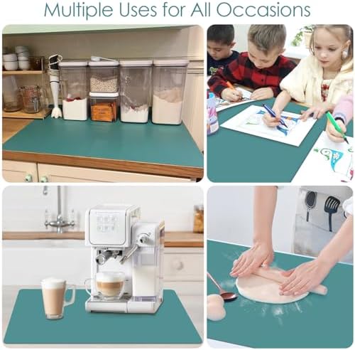 Extra Large Silicone Mat for Kitchen Counter 36" x 24" Silicone Table Mat for Resin Workbench Mat Heat Resistant Mat Coffee Bar Mat,Dark Green