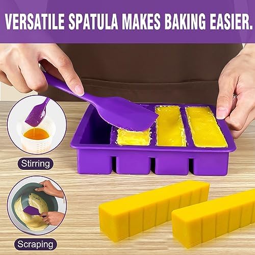 Silicone Butter Mold with Lid and Spatula (Purple), Walfos Non-Stick Tray Fits Standard Butter Stick Size, Large Cavity, Holds 8 TBSP, Ideal For Soap Bar, Energy Bar, Brownie, Cake, 2 Packs