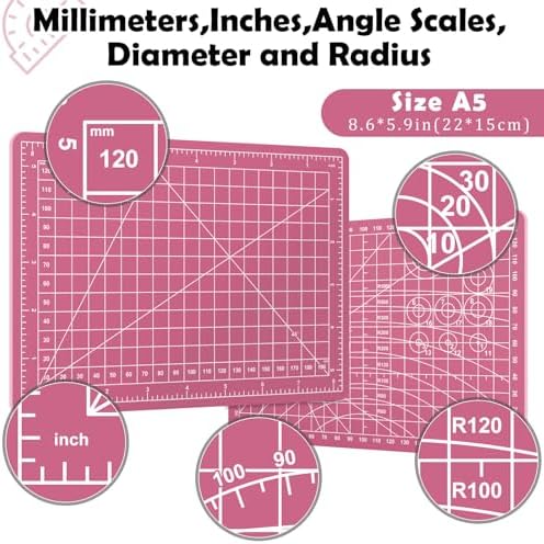 Sewing Cutting Mat 8in x 6in,Small Self Healing Cutting Board A5 Rotary Cutting Mat for Crafts Pink Double Sided Thickened PVC Craft Cutting Board for Quilting Hobby Fabric Precision