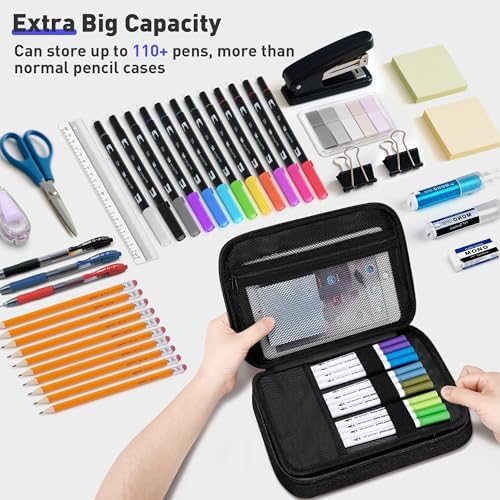 Zannaki Large Capacity Pencil Pouch Organizer | Soft Corduroy Pencil Box for Girls Boys Teens | Cute Big Pen Bag with Multiple Zipper Pockets - Pencil Case Storage for Art Supplies & Stationery-Black
