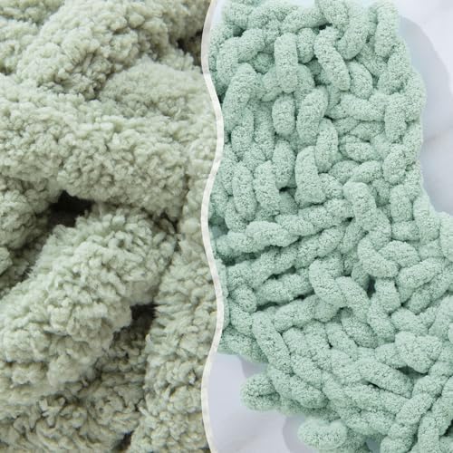 MABOZOO Assorted Chunky Yarn for Hand Knitting 8 Pack, Fluffy Jumbo Chenille Yarn, Soft Plush Yarn Bulky, Giant Thick Fuzzy Yarn for Arm Knitting,Green Multi(31.7 yds,8 oz Each Skein)