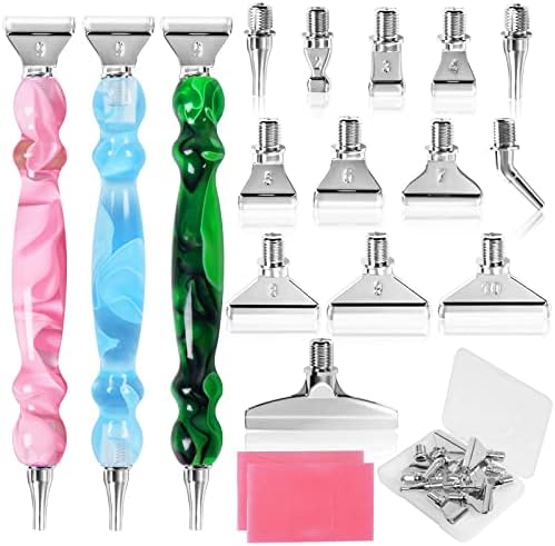 29pcs 5D Diamond Painting Pens Kit, 13 PCS Metal Screw Thread Tips for Diamond Art Tools Accessories,12 Painting Wax, 3 Resin Art Pens, Multi Placer Tips for DIY Crafts(PBGS)