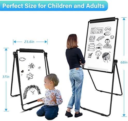 White Board Easel Office Portable Dry Erase Boards with Stand, Flipchart Easel Height Adjustable 36x24 inches, Perfect for Classroom, Preschool, Homeschool, Restaurant and Presentation (Black)