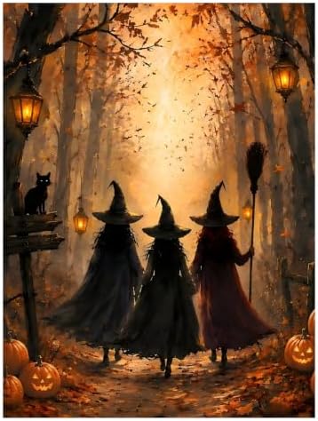 Halloween Diamond Art Kits for Adults, Witch Diamond Painting, 12x16 Inch