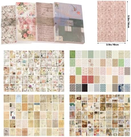 400 Sheets Vintage Scrapbook Paper Assorted, 4 Color Mixed Craft Papers, Premium Special Textured Set, Multipurpose DIY Supplies for Scrapbooking Junk Journaling Handmade Art Projects