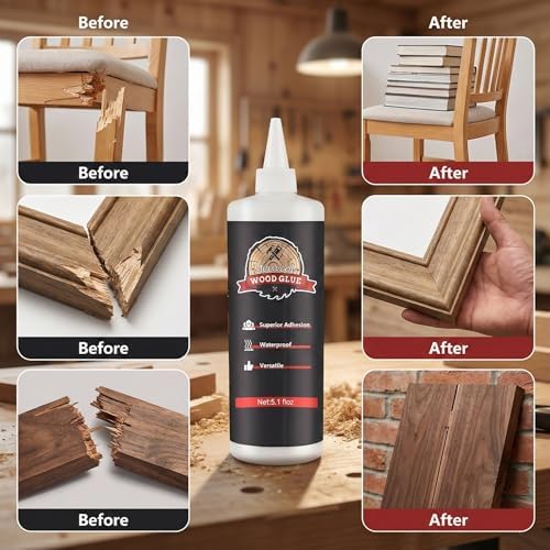 Wood Glue, Strongest Glue for Woodworking, Waterproof Clear Wood Glue for Furniture Heavy Duty, Interior & Exterior Glue for Craft, Furniture, Baseboard, Cabinet, Door