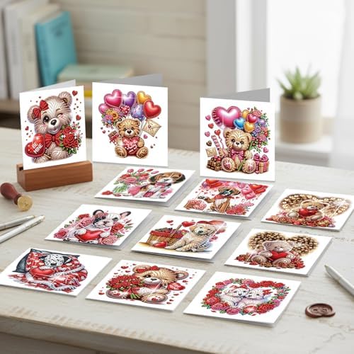 12Pcs Diamond Art Greeting Cards Kit with Envelopes Valentine