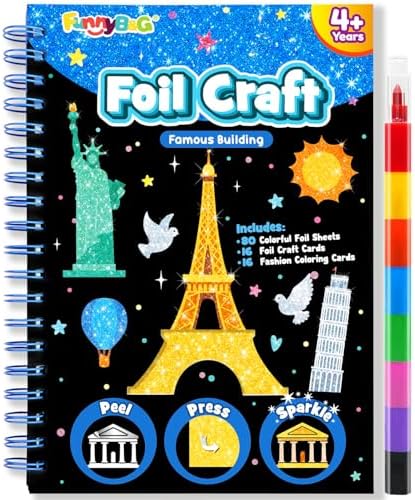FUNNYB&G Foil Art Craft Kit for Kids, Sparkly Birthday Gift Toy for Kids | No Mess, Kids Ages 4-10 Create Sparkling Artwork, A Creative Gift for Birthdays, Holidays, Travel Activities,Screen-Free Fun.