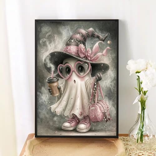 ckdiluy Halloween Diamond Art Kits for Adults Beginners, 5D DIY Cute Ghost Diamond Painting Kits, Full Round Drill Diamonds Dots Gem Art Crystal, Home Wall Decor 12X16 Inc