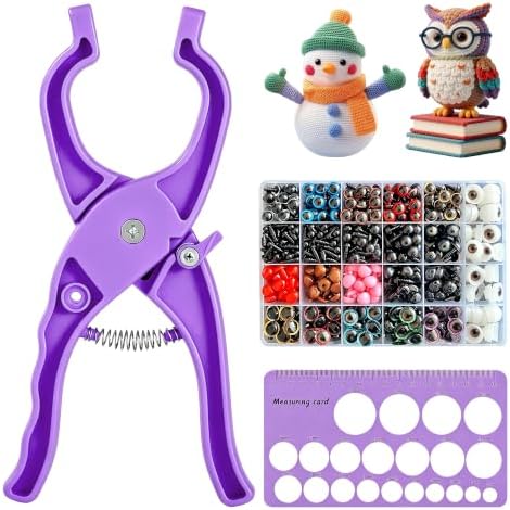 Safety Eye Tool Kit for Amigurumi & Crochet-1150PCS 3D Glitter Safety Eyes,5-30mm Stuffed Animals Safety Eyes Doll Making Supplies,Safety Eye 10-30mm Sizer Tool,Ergonomic Design for Crafting (Purple)