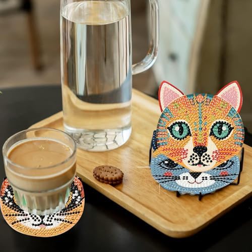 6 Pcs Diamond Art Coasters Kit for Adult with Holder, Diamond Coaster 4x4in