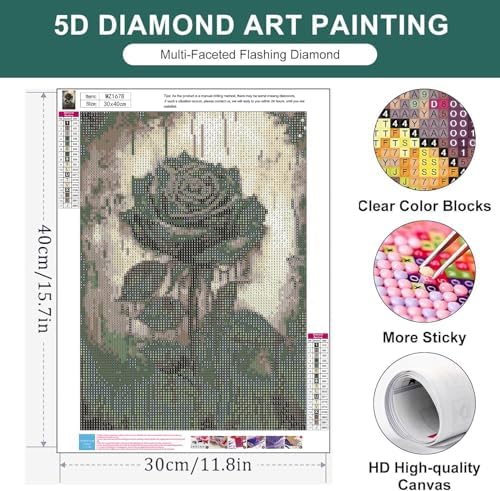 Diamond Art Kits for Adults,Black Rose Diamond Painting Kits for Beginner