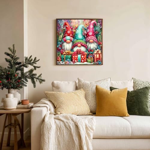 Reivworl Christmas Framed Paint by Numbers Kit for Adults with Wooden Easel, Gnome Paint by Numbers, Painting by Number for Home Decor 16X20 Inch with Gifts Box