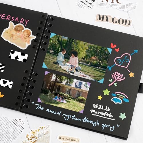 Mauproy 8 x 8 Inch Small Black Scrapbook Album, 40 Pages | Photo Album with Black Pages, Kraft Paper Hardcover Memory Book with DIY Accessories Kit for Birthday, Wedding, Travel