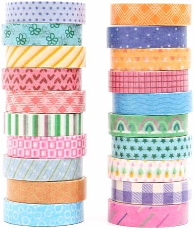YUBBAEX 20 Rolls Cute Washi Tape Set Kawaii Basic Patterns Masking Decorative Tapes for Arts, DIY Crafts, Journals, Planners, Scrapbooking, Wrapping (Color Pop)