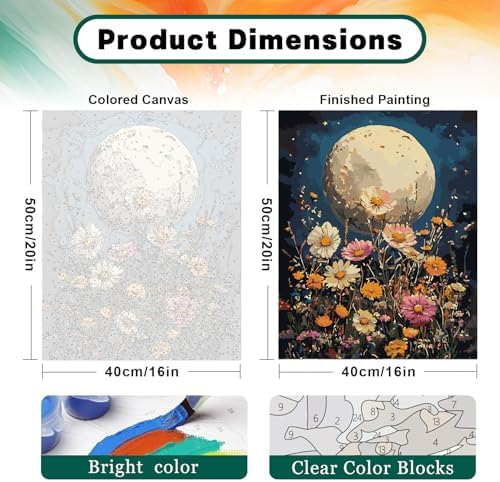 Possoco 2 Pack Paint by Numbers Kit for Adults Beginner, Moon Flowers Adult Paint by Number Kits on Canvas, DIY Acrylic Number Painting for Adults for Home Decor Gift 16x20 Inch