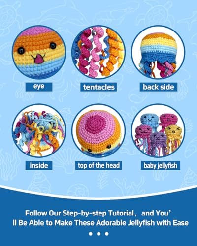 Fortilo Crochet Kit for Beginners 6PCS Jellyfish Family