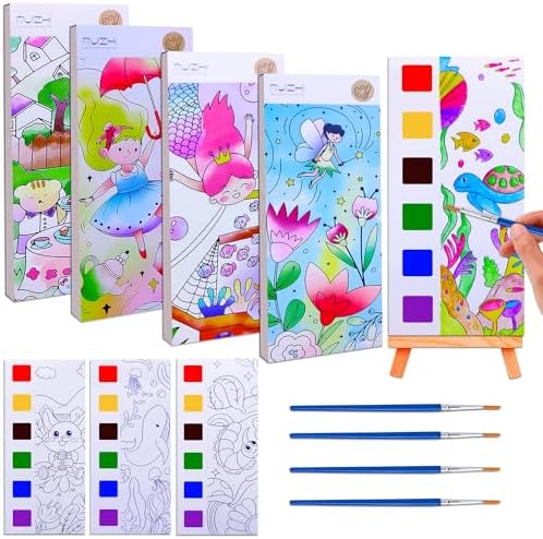JUNQIU 4Pack Paint with Water Books for Kids Ages 4-8, Mess Free Coloring for Toddlers, Watercolor Coloring Books, Easter Basket Stuffers For Girls Boys, Stocking Stuffers For Kids