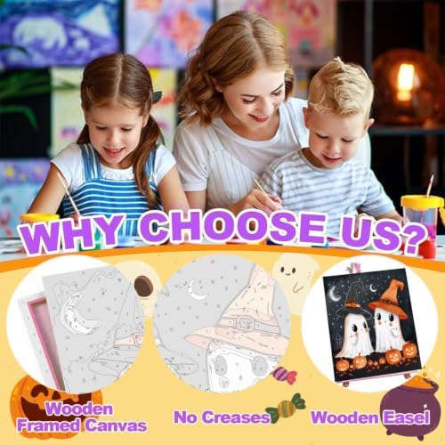 2 Pack Halloween Paint by Numbers Kit for Kids with Frame, Gift, 8x8Inch
