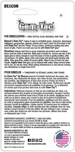 BEACON Gem-Tac Premium Quality Adhesive for Securely Bonding Rhinestones and Gems - Water-Based, UVA Resistant, 1-Ounce