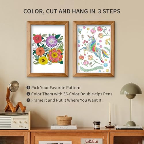 Adult Coloring Book Set ,36 Markers 30 Patterns (Mandala Animal Flowers)