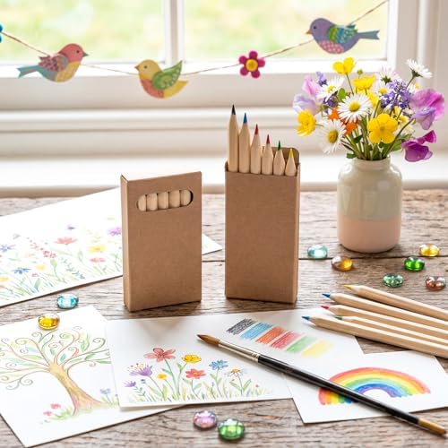 Ctosree 70 Packs Mini Colored Pencil Bulk 6 Per Box, Natural Wood, 3.5''