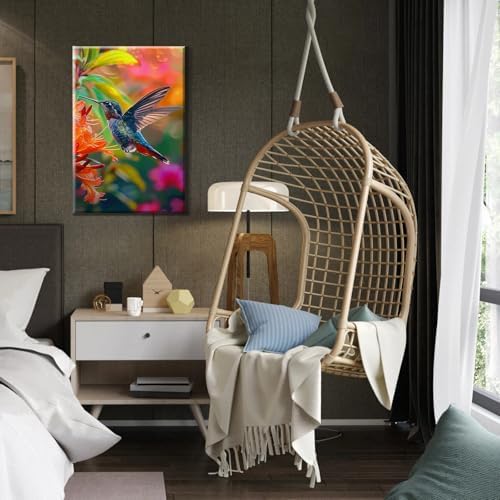 HeeBenor Framed Paint by Numbers Kit for Adults, Hummingbird Paint by Numbers Kit for Adults with Easel, DIY Flower Bird Paint by Number with Frame, Adult Paint by Number Kits Framed Canvas 8x12 Inch