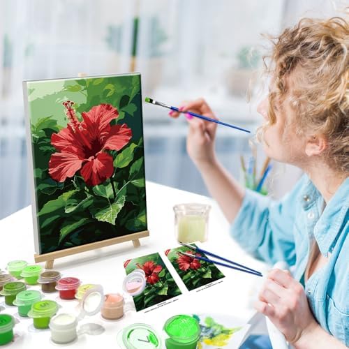ATDMS Paint by Numbers kit for Adults with Frame Flowers Paint by Numbers with Easel DIY Adult Paint by Number Kits on Canvas Oil Painting Kits for Gift Home Wall Decor 8x12 Inch