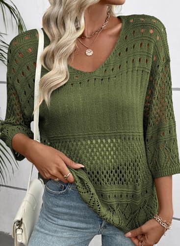 EVALESS Crochet Tops for Women Hollow Out Knit Sweaters