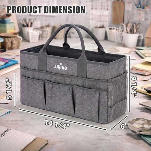 JJRING Large Art Supply Storage Tote Bag With Mesh Pockets, Green