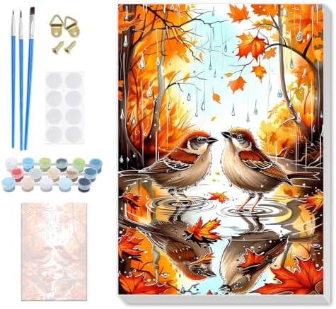 SENQAO Bird Paint by Numbers Kit for Adults Beginner, Fall Hummingbird Adult Paint by Number Kits on Canvas, DIY Acrylic Oil Easy Painting by Numbers for Home Wall Decor 8X12 inch