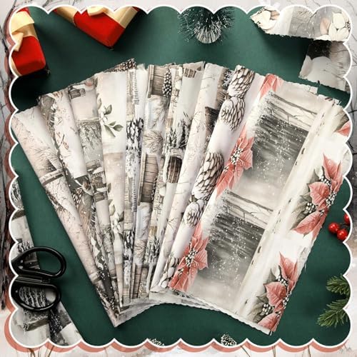 HunnmingRe 20 Pcs 10''x10'' Beige Winter/Christmas Quilting Fabric Squares
