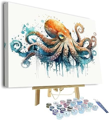 TUMOVO Adults Octopus Paint by Numbers, Colorful Marine Animal Painting, DIY Acrylic Painting Kit, Wall Decor, 16x20 Inch (Framed)
