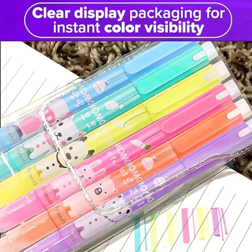Double Sided Highlighters, 6-Pack, Assorted Colors, Cute Animal Design