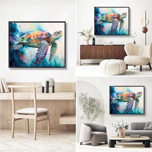 Sea Turtle Paint by Numbers for Adults with Framed Canvas-with Wooden Easel