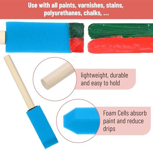 Bates- Foam Paint Brushes with Wood Handle, 1 Inch, 26 Pack, Blue, Sponge Brushes for Painting, Sponge Paint Brush